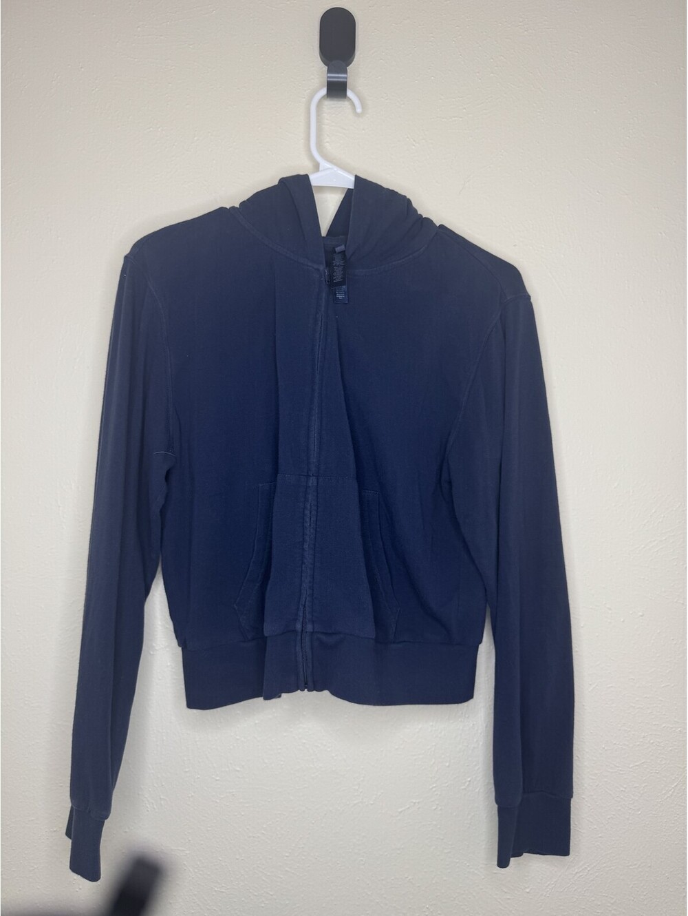 SKIMS Cropped Lightweight Full Zip Hoodie Sweatshirt Blue Women's Size L